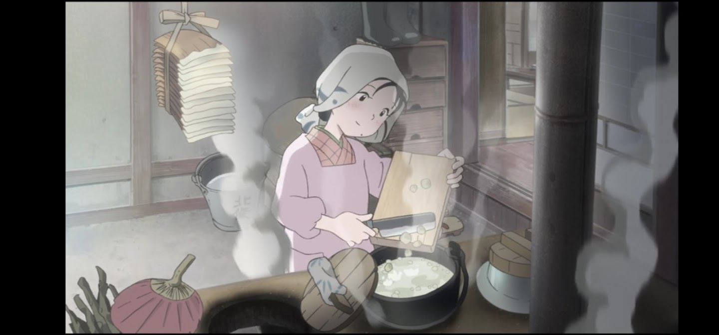 In questo angolo di mondo - Kono sekai no katasumi ni - film di animazione giapponese 2016 - anime -  Suzu lavora per preparara il riso