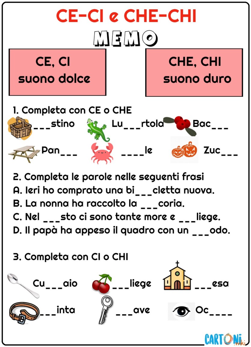 Esercizi Ce Ci Che Chi Cartoni Animati