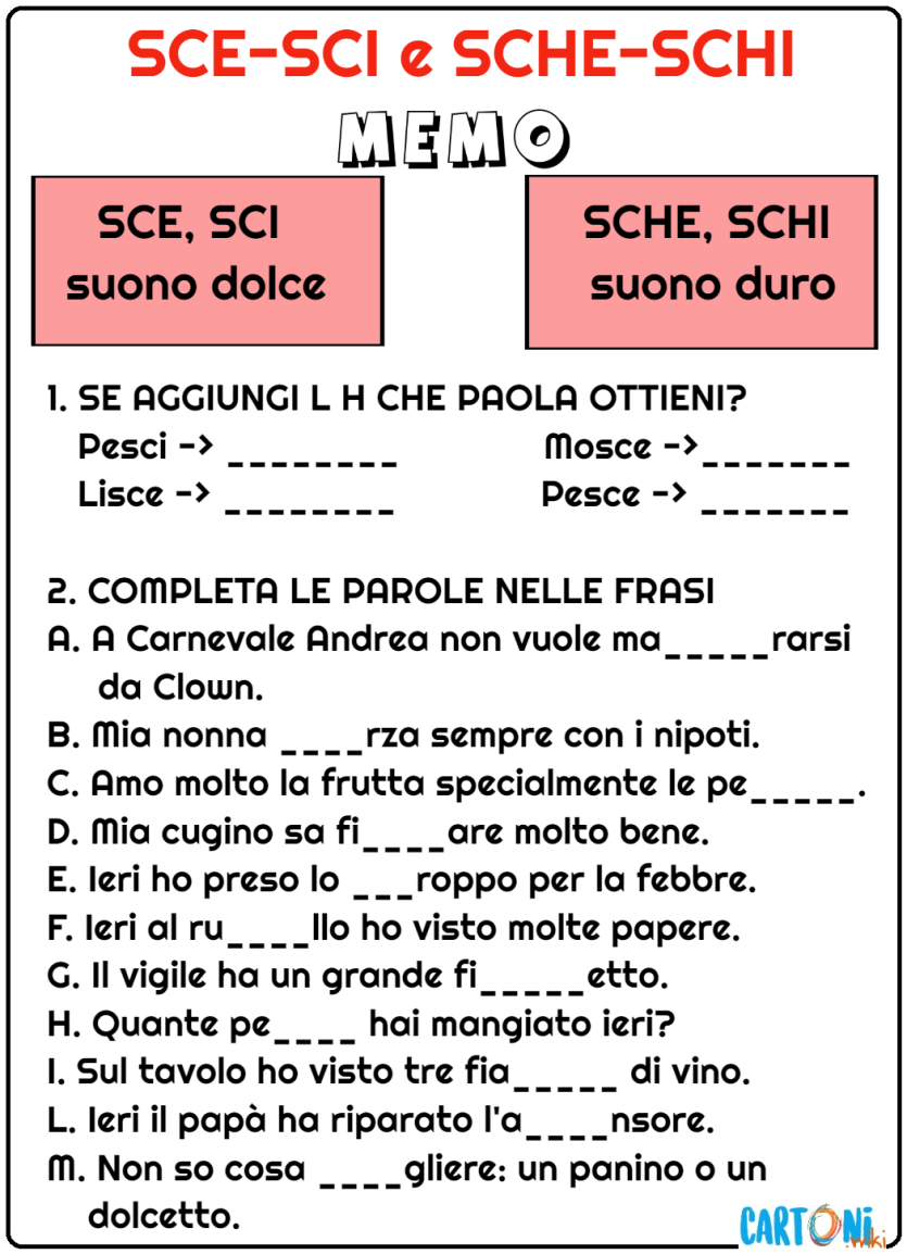 Esercizi Sce Sci E Sche Schi Cartoni Animati