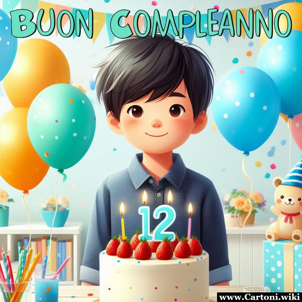 12 anni: Crea biglietto di auguri personalizzato online Vuoi creare un biglietto di auguri buon compleanno per un ragazzo che compie 12 anni? Allora clicca su personalizza e scrivi la tua dedica e il nome del festeggiato... - Immagini gratis