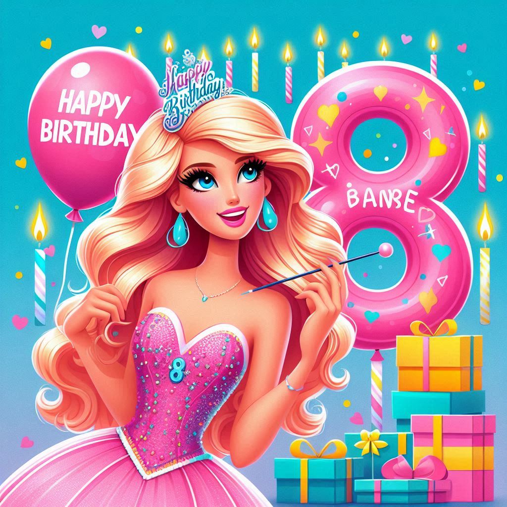 Immagini happy birthday 8 anni con Barbie Invia un augurio particolare con Barbie alle bambine che compiono 8 anni  - Immagini gratis