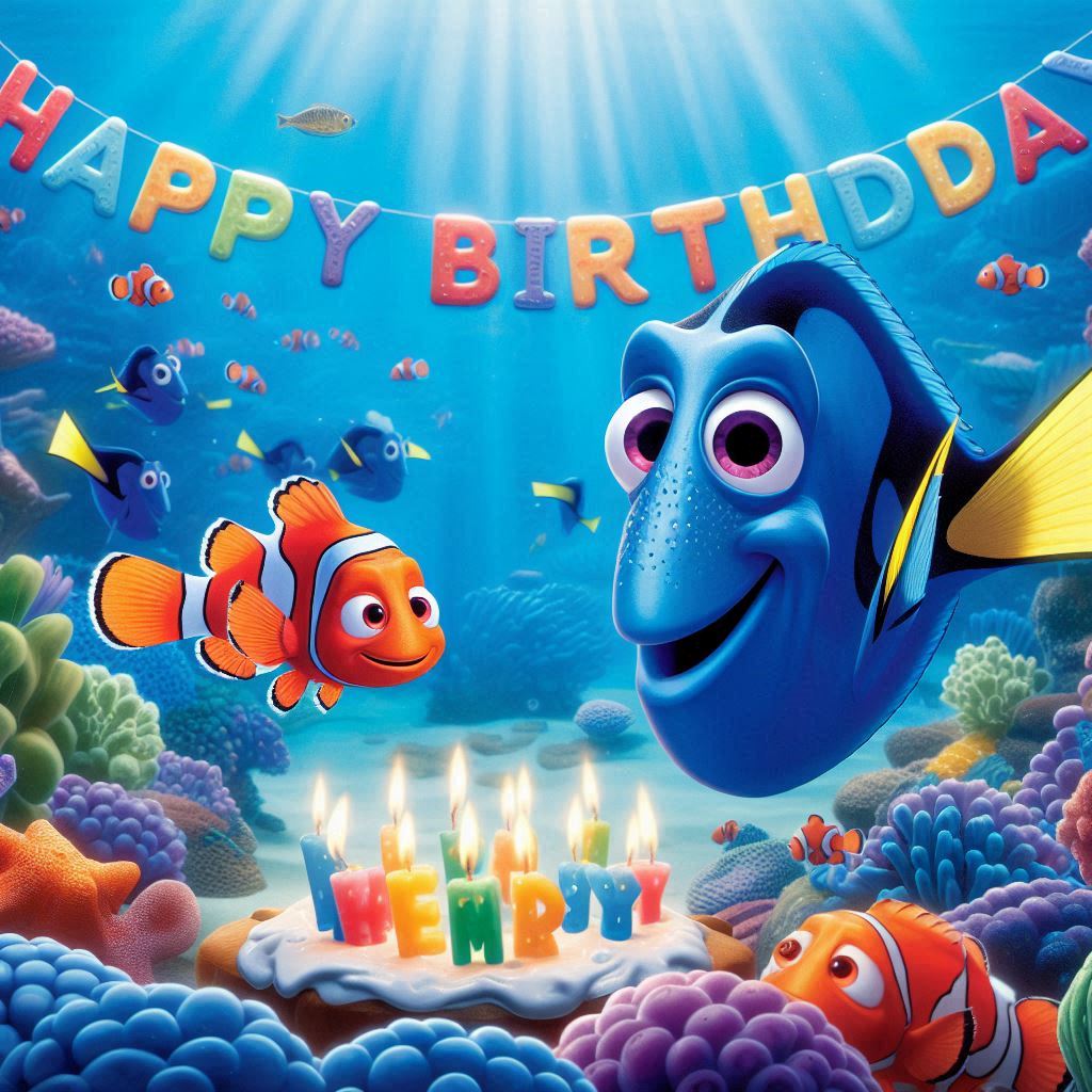 Alla ricerca di Nemo Buon compleanno happy birthday auguri con Nemo e Dory