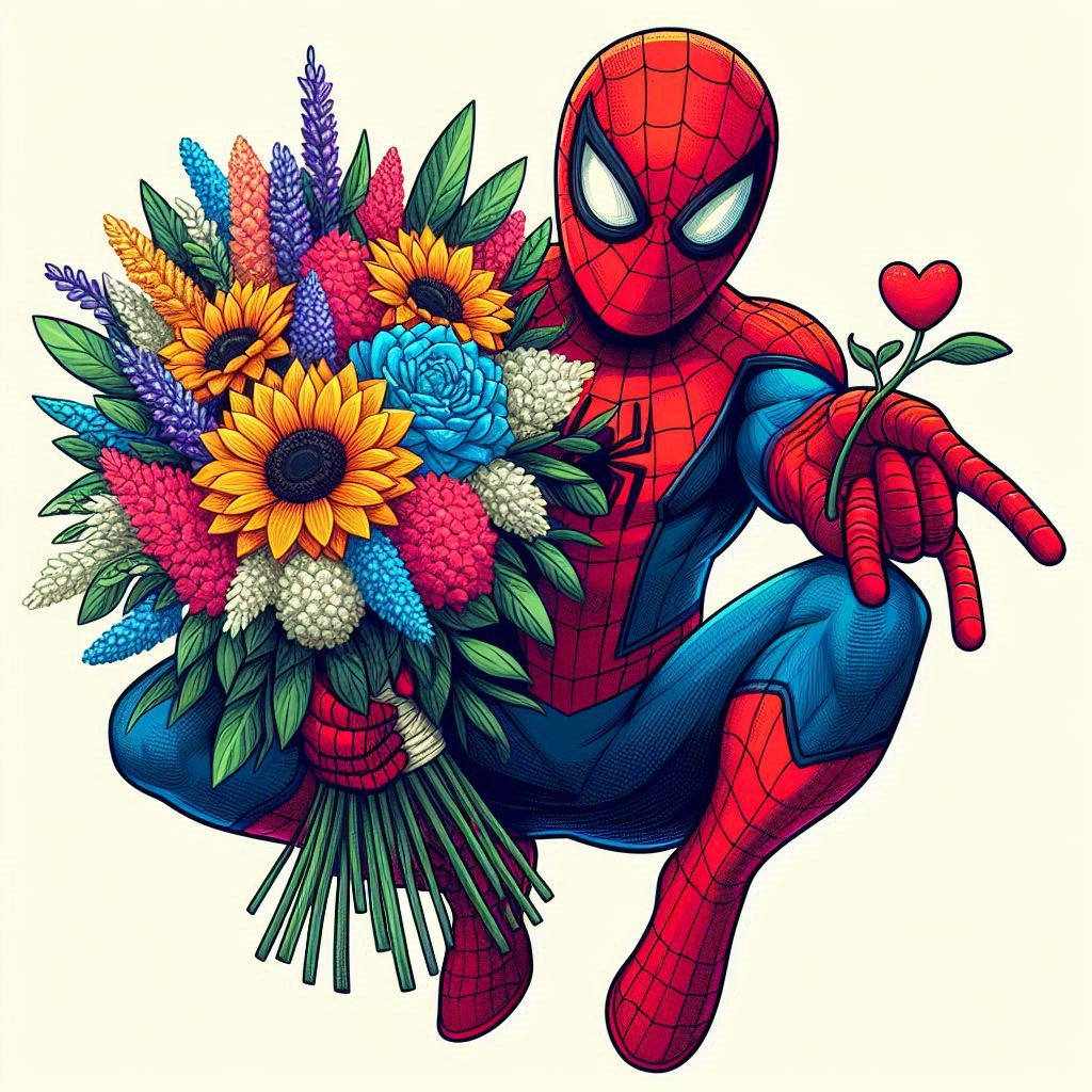 Buon onomastico con Spiderman con un Mazzo di Fiori: Un Biglietto di Auguri Speciale per un Onomastico