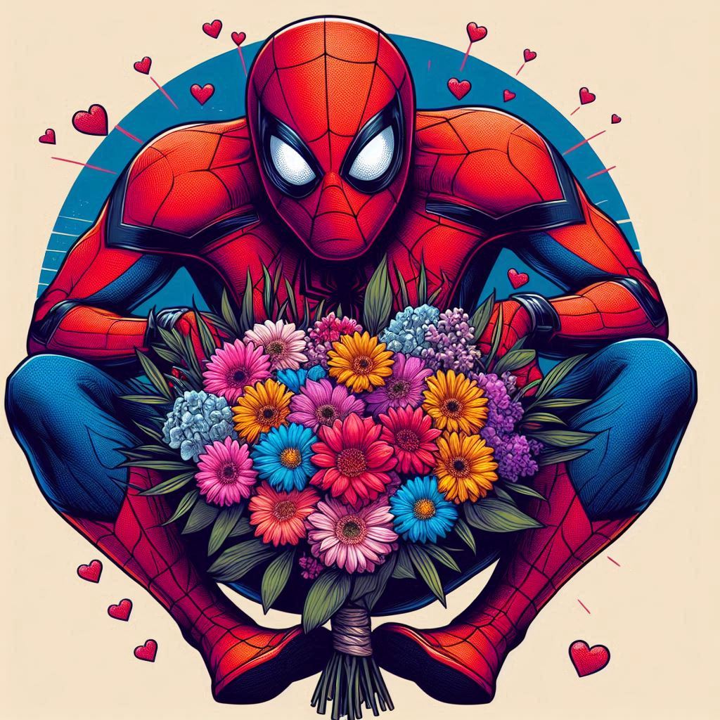 Spiderman con un Mazzo di Fiori