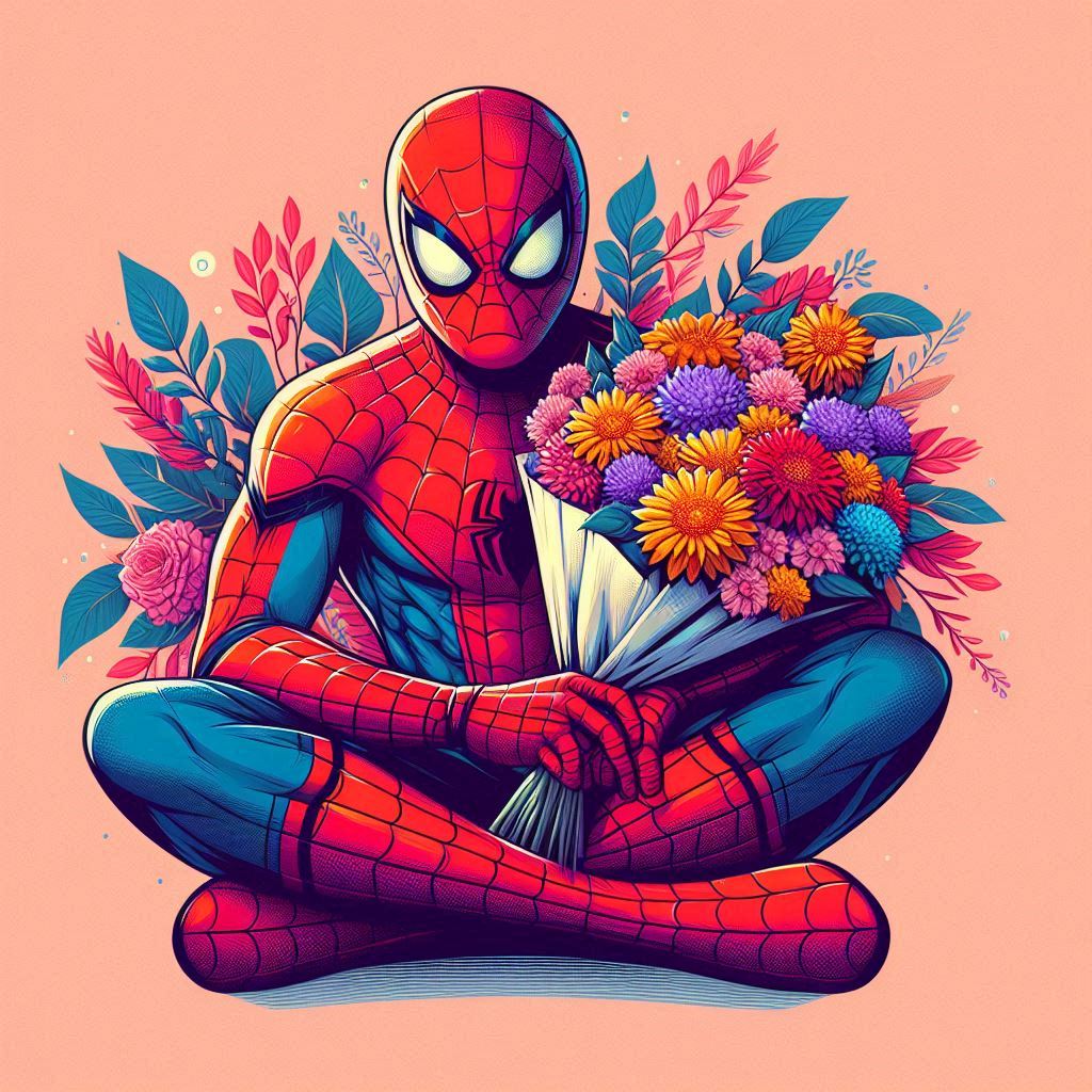 Buon onomastico con Spiderman con un Mazzo di Fiori: Un Biglietto di Auguri Speciale per un Onomastico