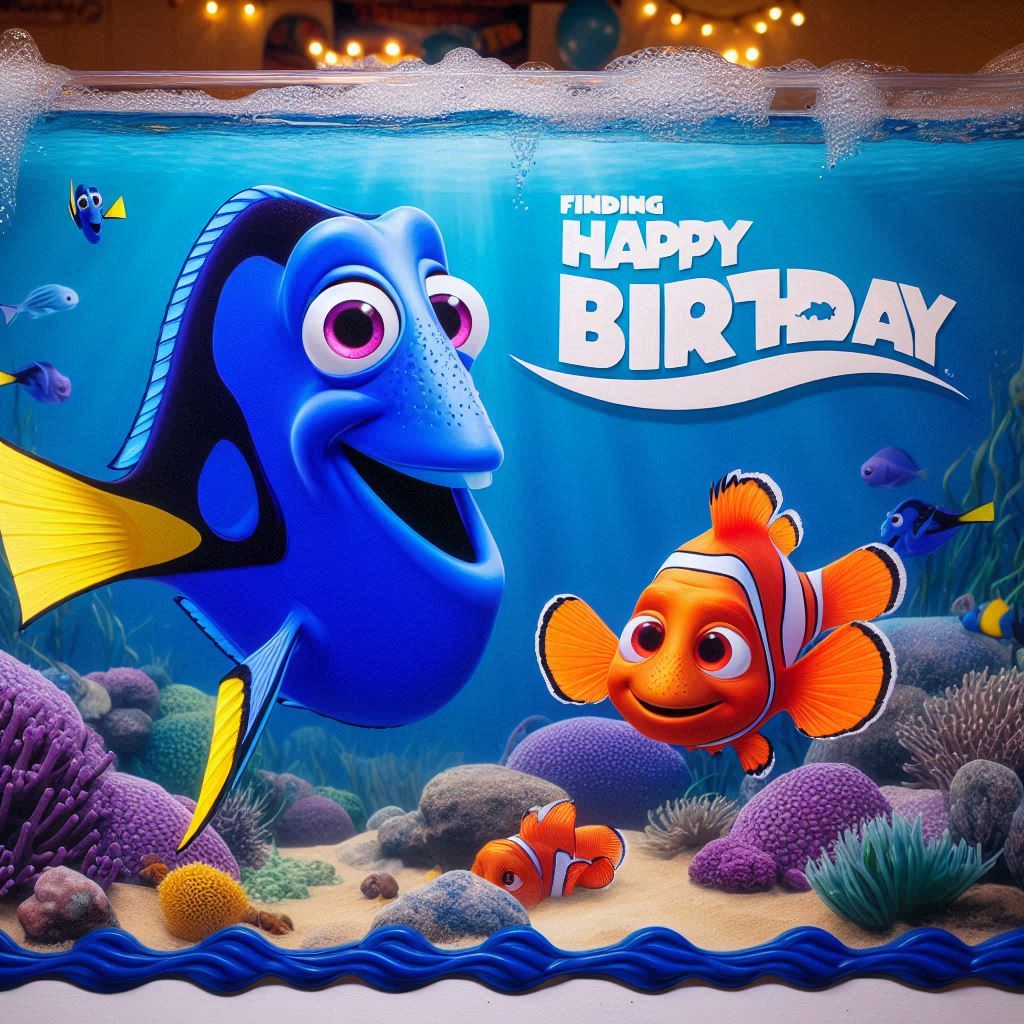 Alla ricerca di Nemo Buon compleanno happy birthday auguri con Nemo e Dory