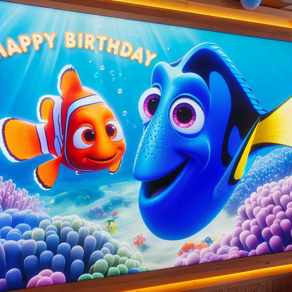 Alla ricerca di Nemo Buon compleanno happy birthday auguri con Nemo e Dory