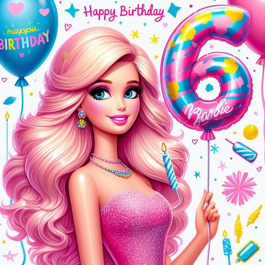 Buon compleanno 6 anni con Barbie 6 anni,Barbie,Biglietti di auguri