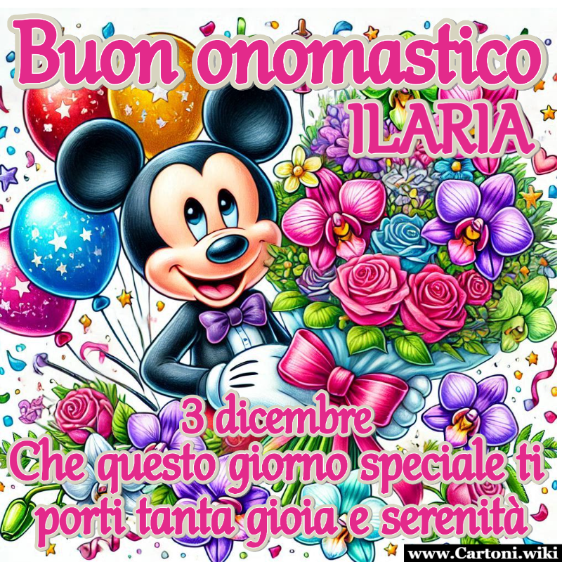 Buon onomastico ILARIA: immagine di auguri con Topolino