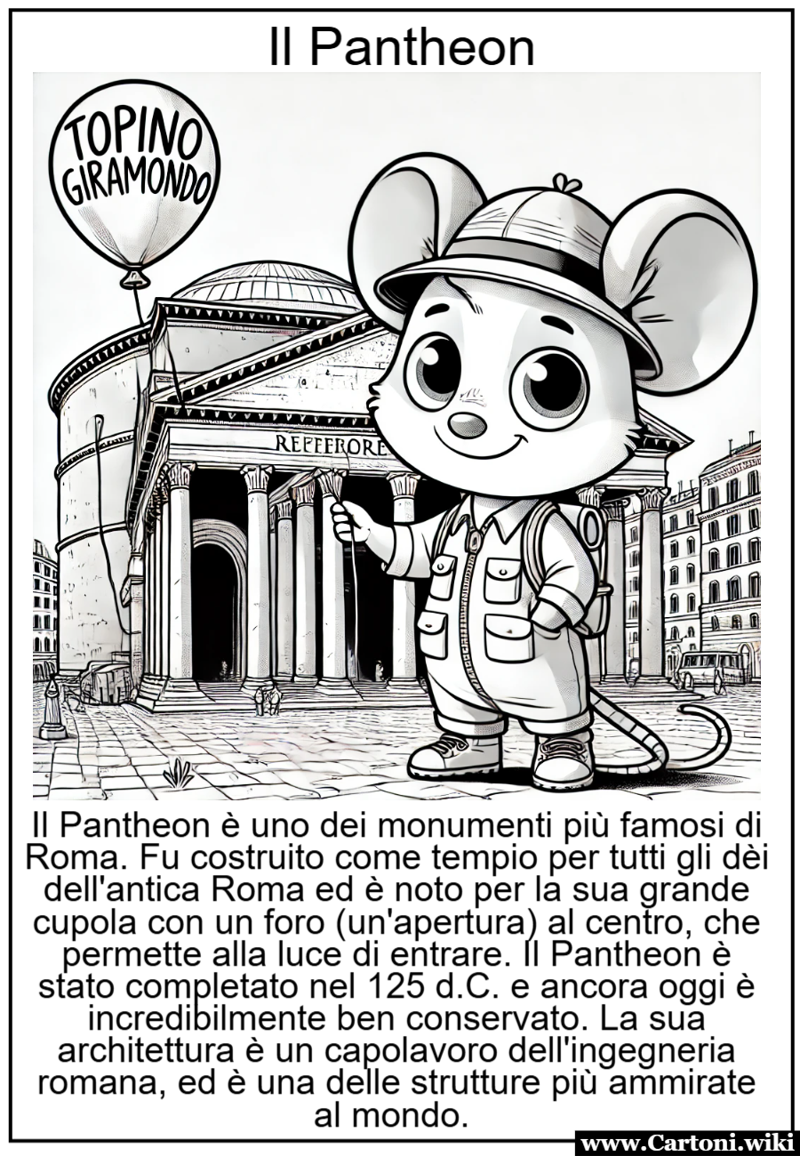 Topino Giramondo Visita il Pantheon di Roma: Un'Avventura da Colorare!