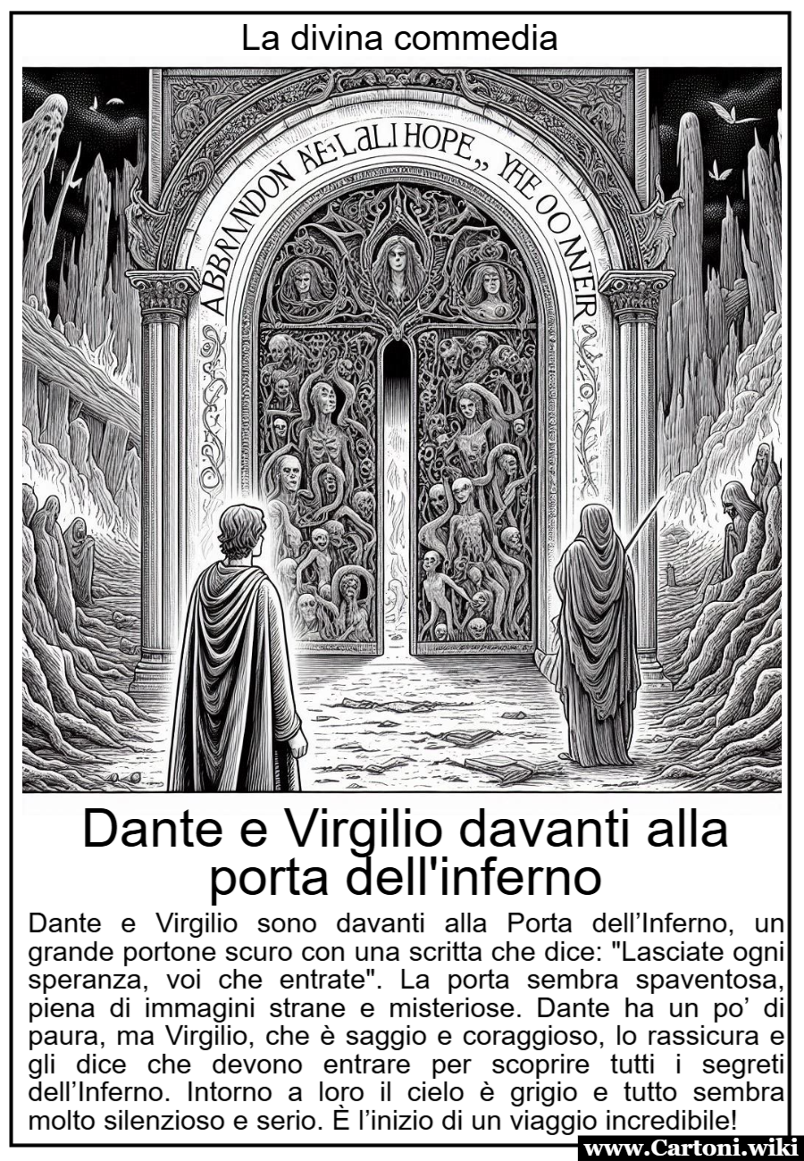 Disegno da colorare di Dante e Virgilio davanti la porta dell'inferno