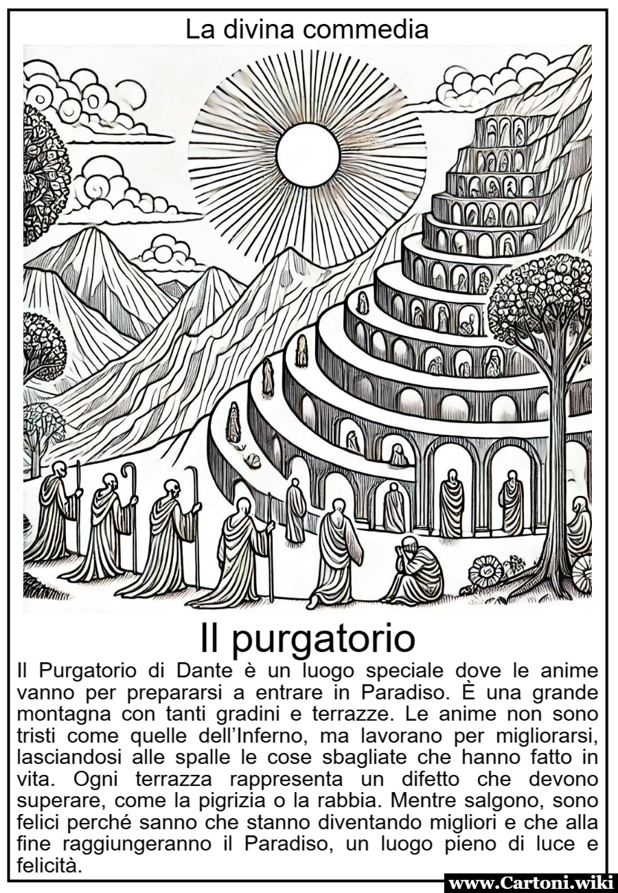 Disegno da colorare del purgatorio della Divina Commedia