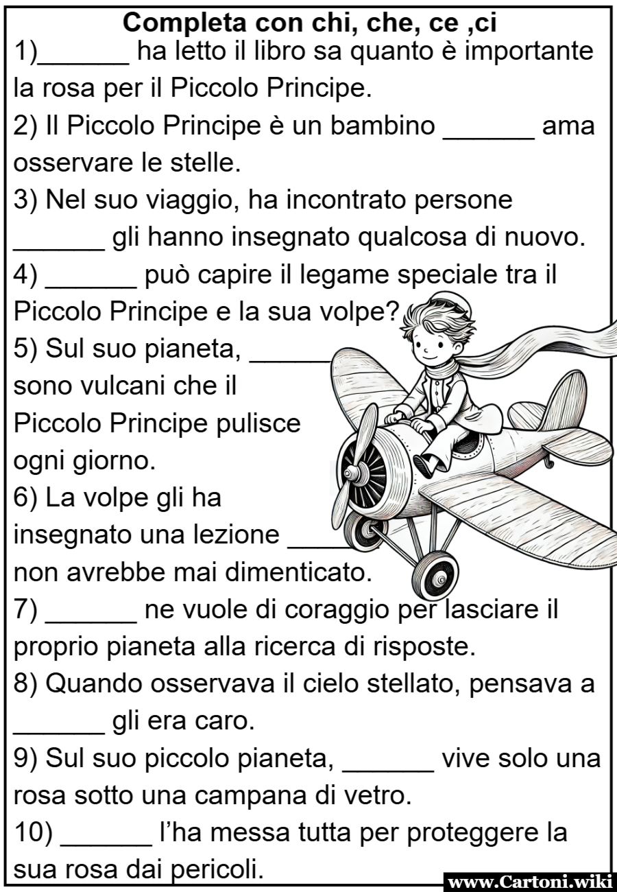 Esercizio su Chi, Che, Ce, Ci - Scheda Didattica sul Piccolo Principe