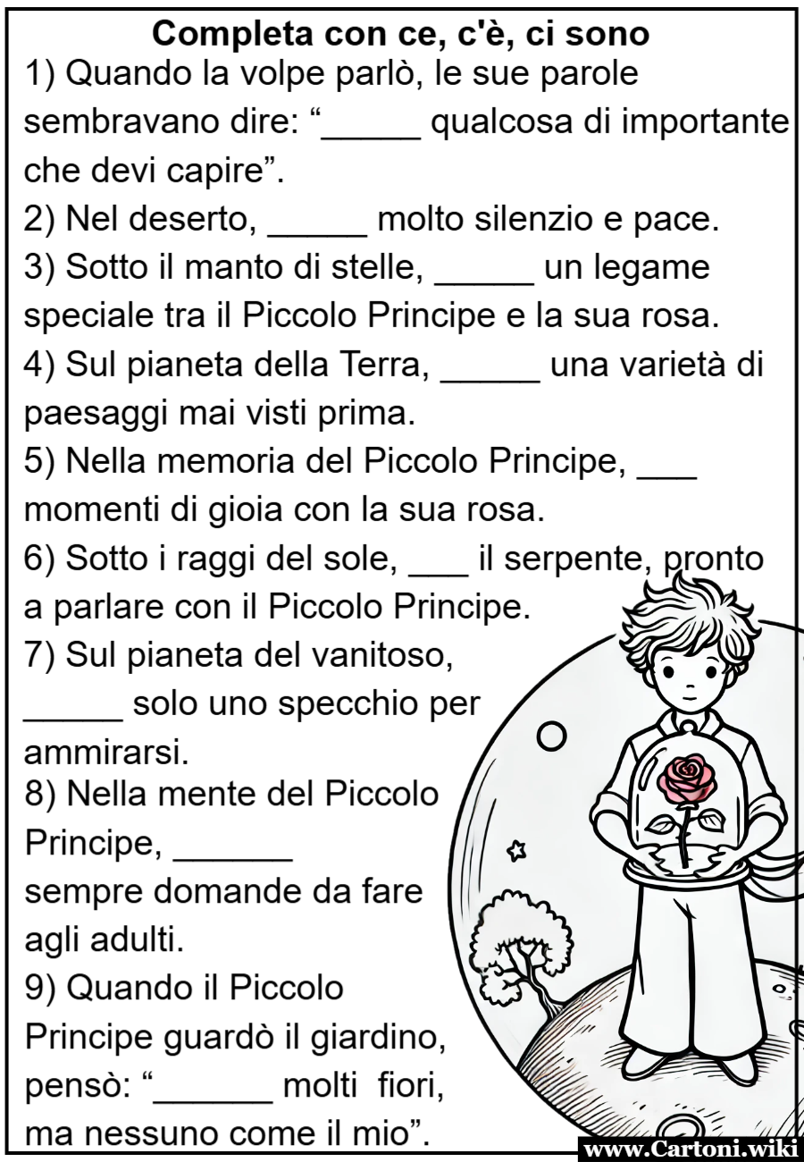 Ce, C’è, Ci Sono con il piccolo principe - Scheda Didattica per la Scuola Primaria