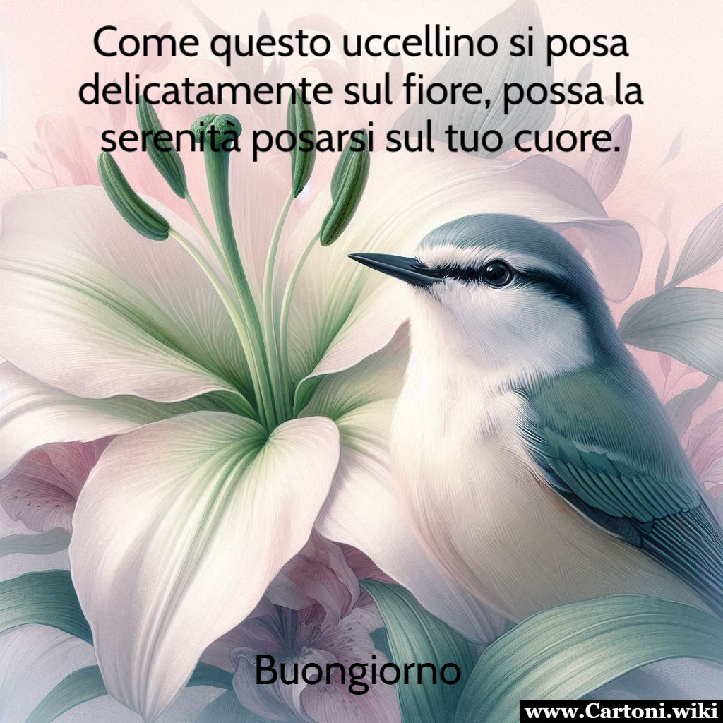 Un buongiorno di serenità: uccellino e fiore, immagine da condividere