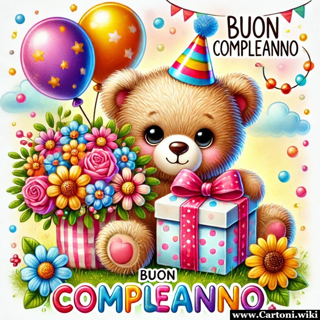 Immagine buon compleanno con un simpatico orsacchiotto